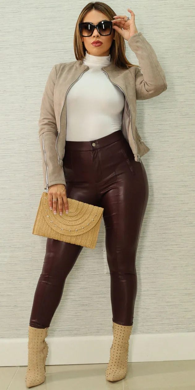 Burgundy Faux Leather Skinny Trio sold by Moda