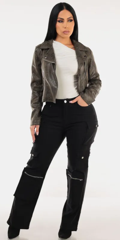 Olive Zip Up Cargo Pants Trio sold by Moda