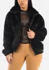 Black Long Sleeve Zip Up Faux Fur Collared Jacket sold by Moda