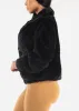 Black Long Sleeve Zip Up Faux Fur Collared Jacket sold by Moda