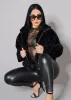 Black Long Sleeve Zip Up Faux Fur Collared Jacket sold by Moda