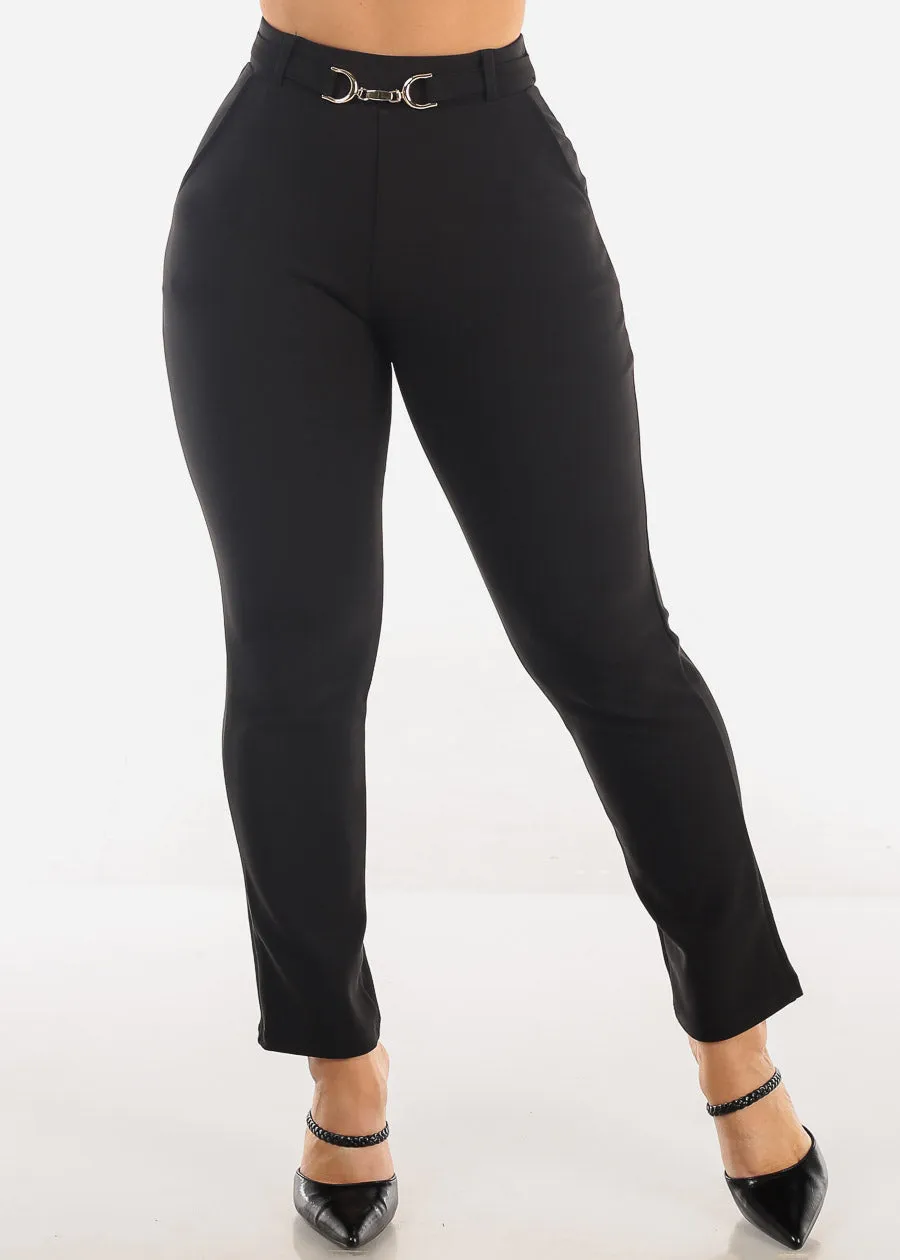 Super High Waist Straight Dressy Ankle Pants Black sold by Moda
