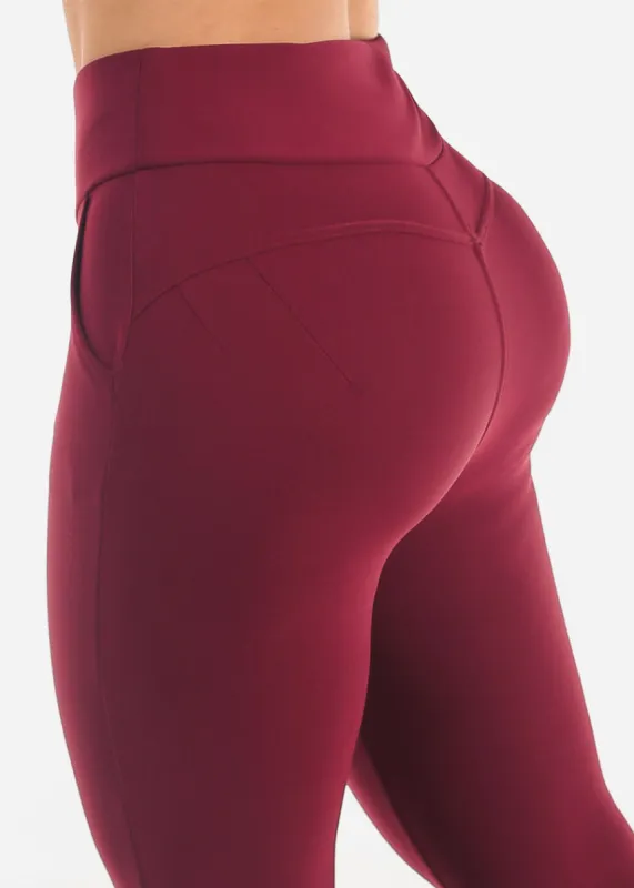 Butt Lift High Waist Skinny Ankle Pants Burgundy sold by Moda