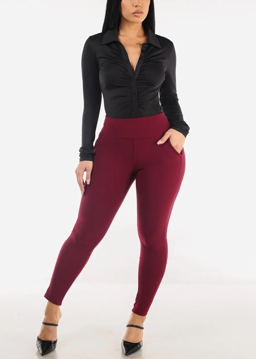 Butt Lift High Waist Skinny Ankle Pants Burgundy sold by Moda product image thumbnail 2