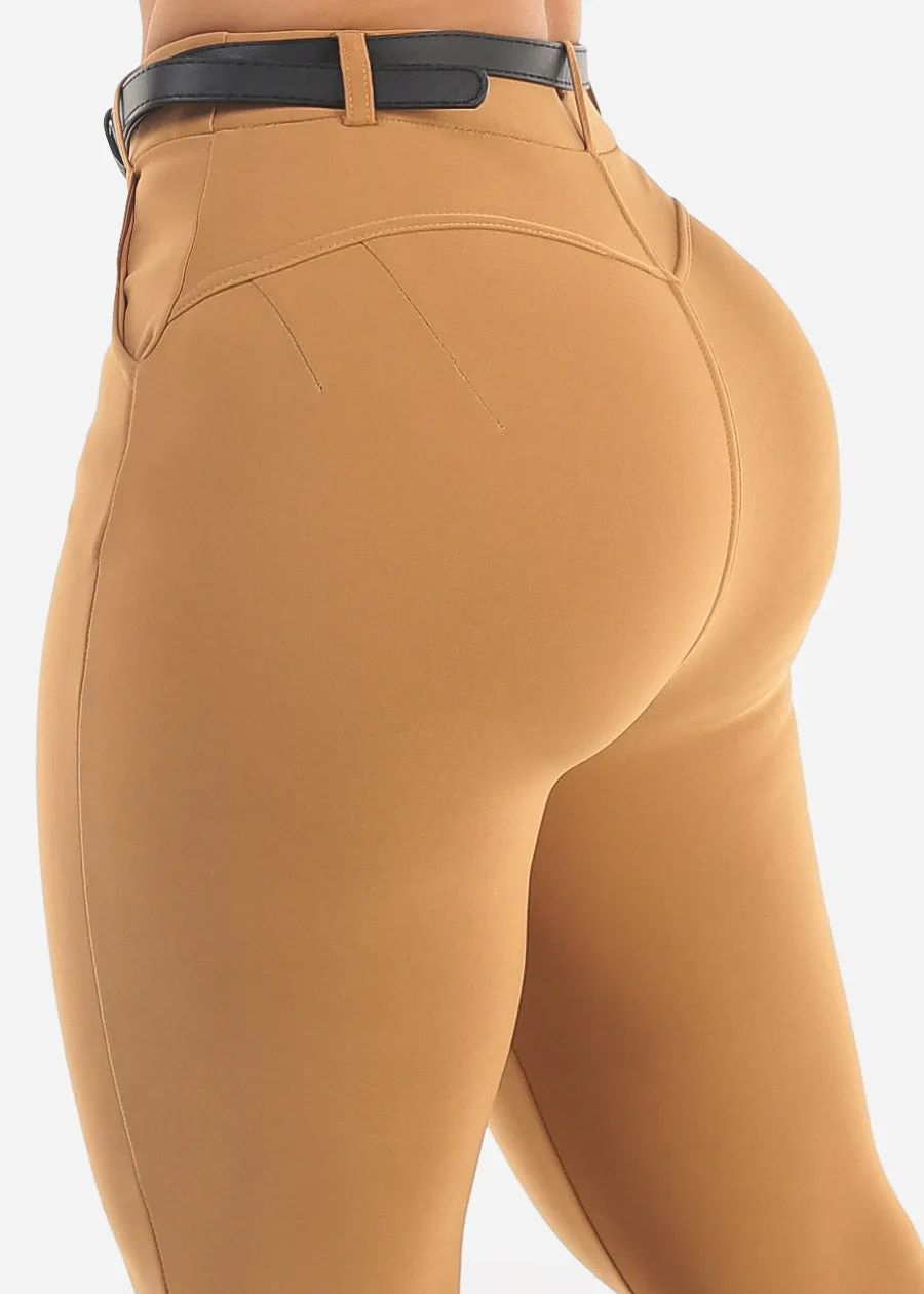Butt Lift High Waist Skinny Ankle Pants Khaki w Belt sold by Moda