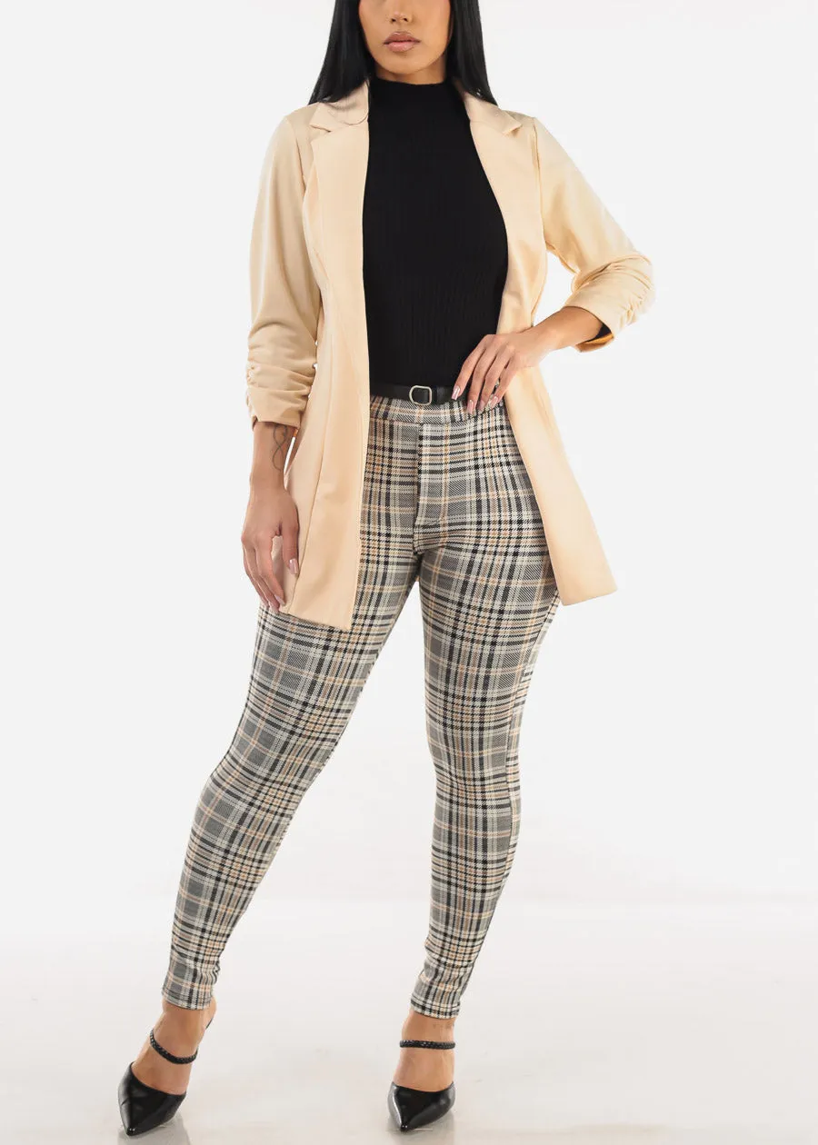 Butt Lift High Waist Plaid Skinny Ankle Pants Beige w Belt sold by Moda product image thumbnail 2