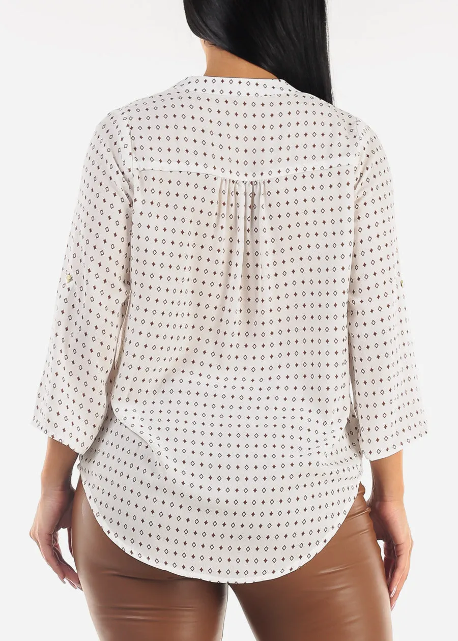 White V-Neck Quarter Sleeve Printed Blouse sold by Moda product image thumbnail 4