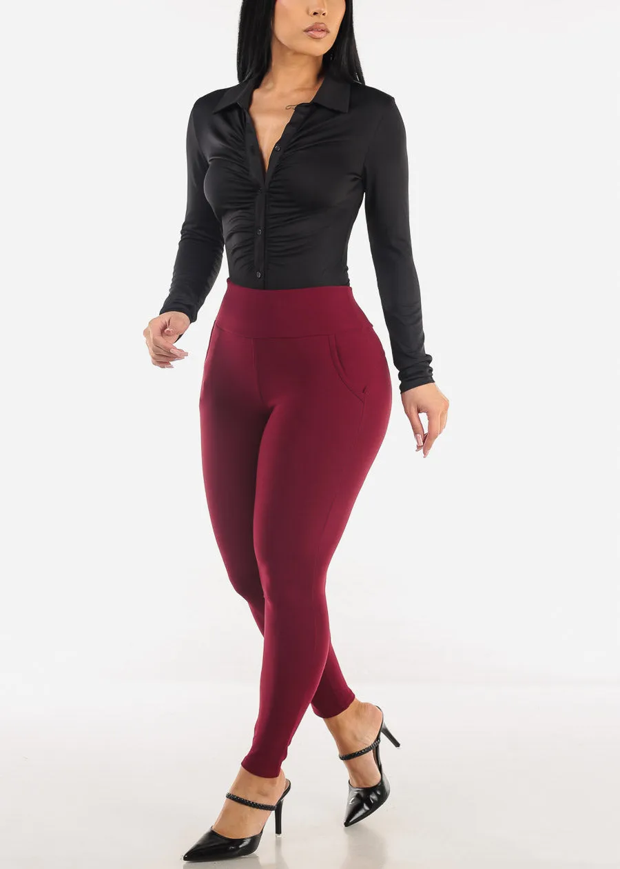 Black Long Sleeve Ruched Button Up Bodysuit sold by Moda product image thumbnail 2