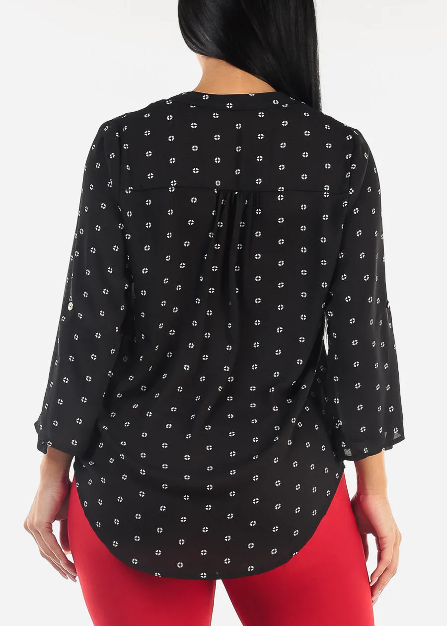 Black Quarter Sleeve V-Neck Printed Blouse sold by Moda product image thumbnail 4