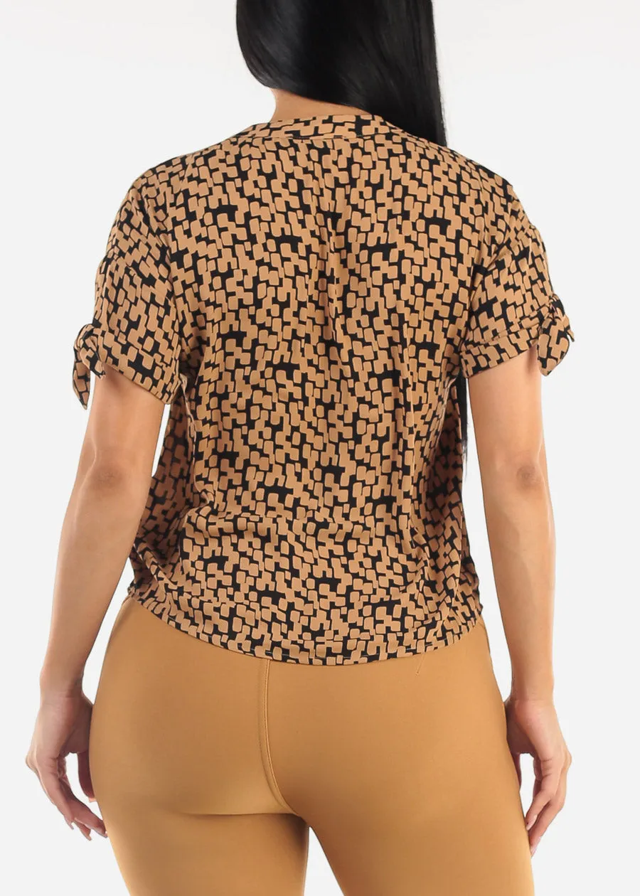 Short Sleeve V-Neck Printed Blouse Camel sold by Moda product image thumbnail 4