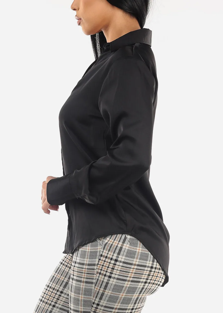 Black Long Sleeve Button Down Satin Blouse sold by Moda product image thumbnail 3