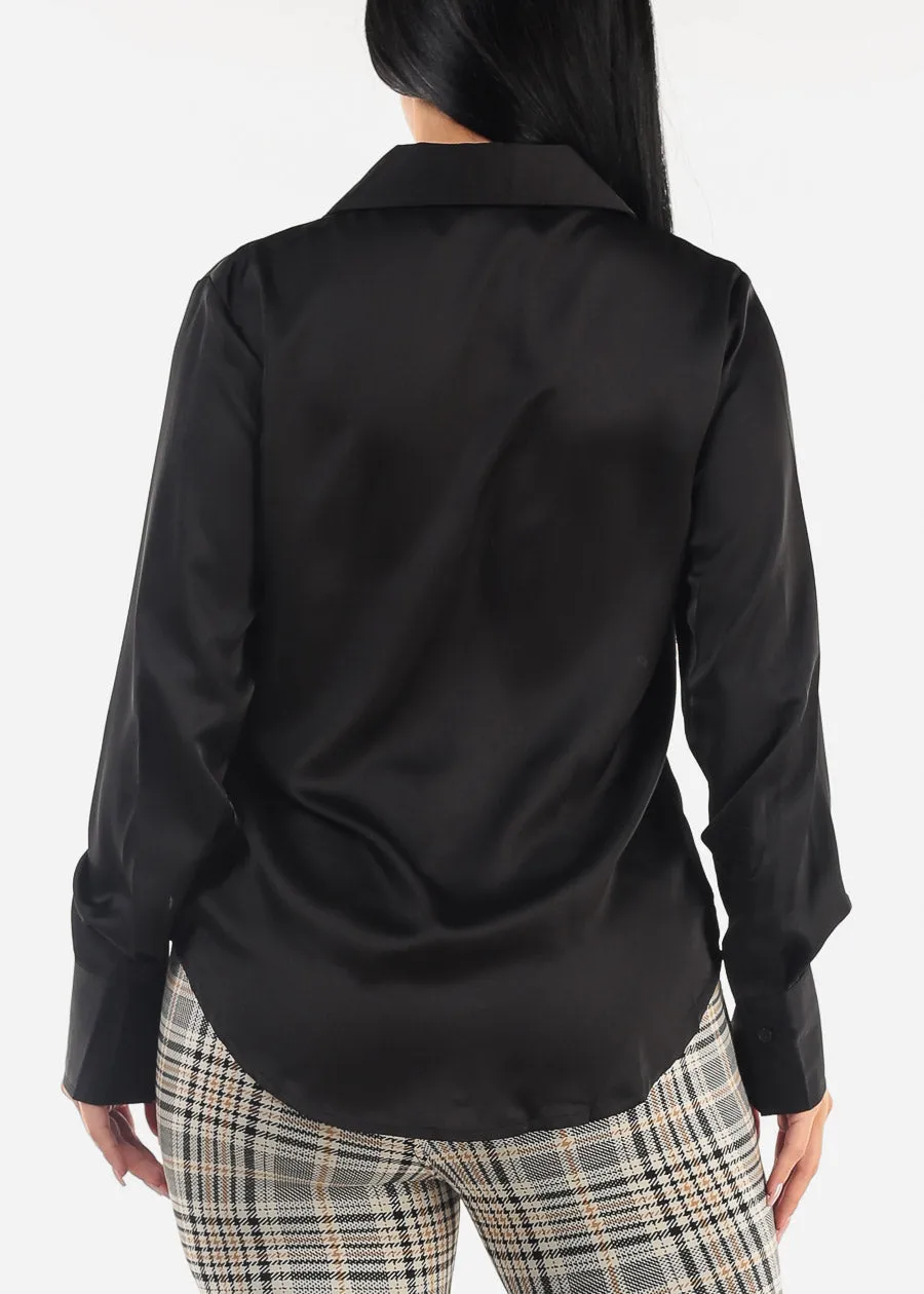 Black Long Sleeve Button Down Satin Blouse sold by Moda product image thumbnail 4