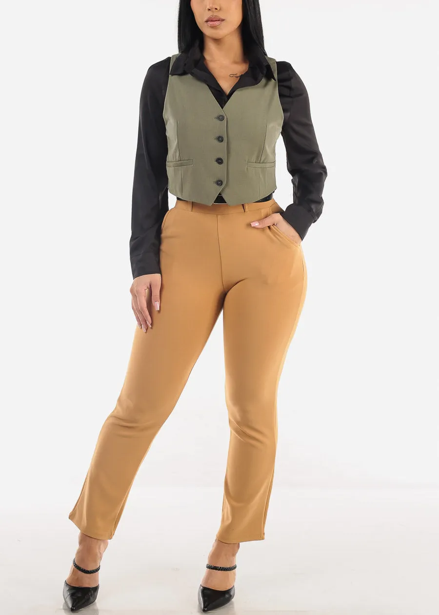 Long Sleeve Half Button Up Satin Blouse Black sold by Moda product image thumbnail 2