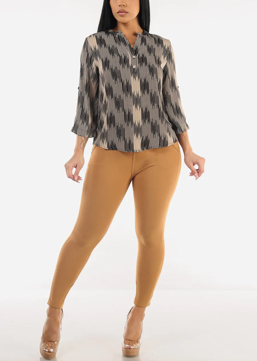 Quarter Sleeve Half Button Up Printed Blouse Black sold by Moda product image thumbnail 2