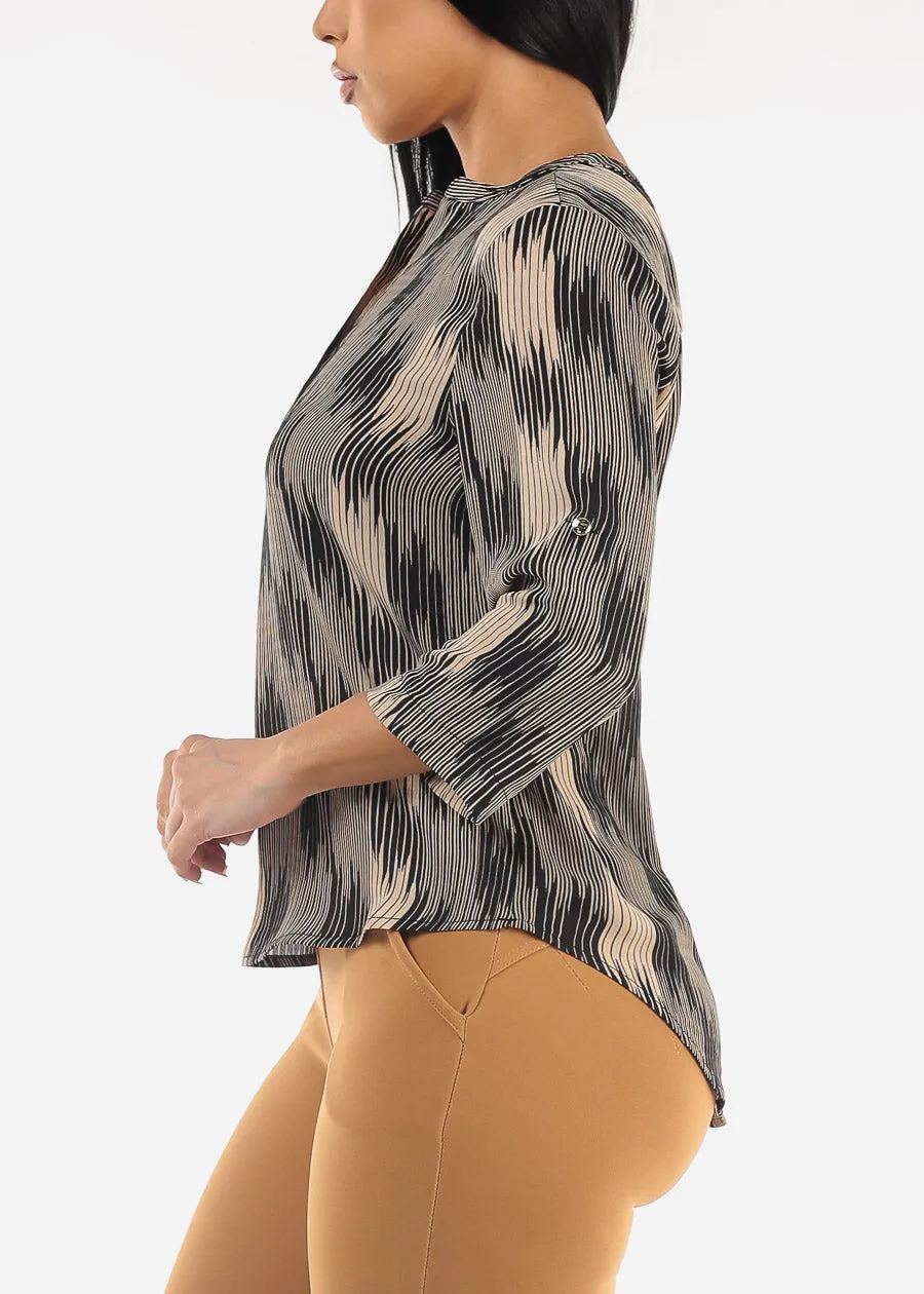 Quarter Sleeve Half Button Up Printed Blouse Black sold by Moda product image thumbnail 3