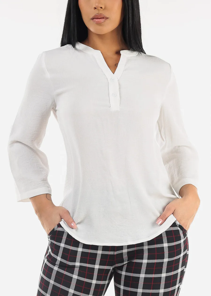 White Quarter Sleeve Woven Blouse sold by Moda