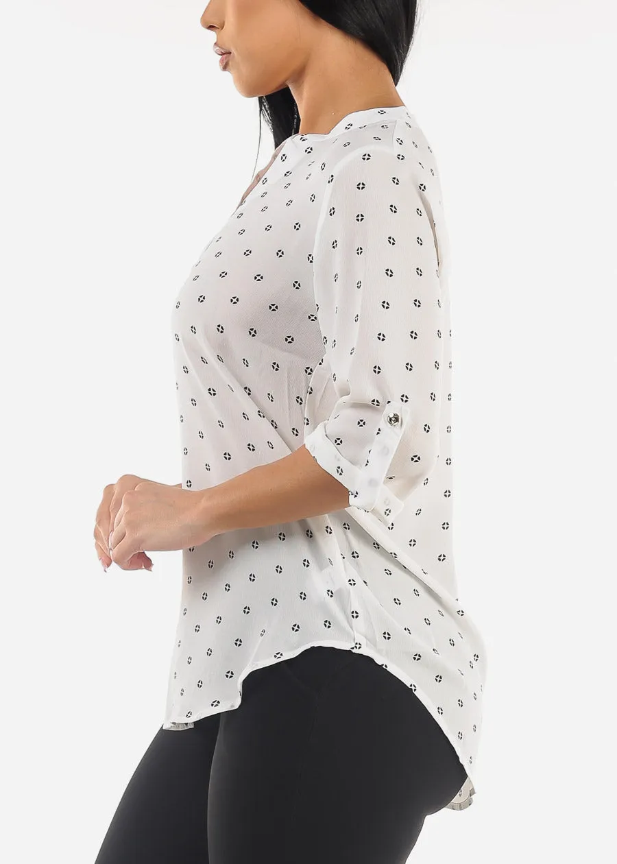 White Quarter Sleeve V-Neck Printed Blouse sold by Moda product image thumbnail 3