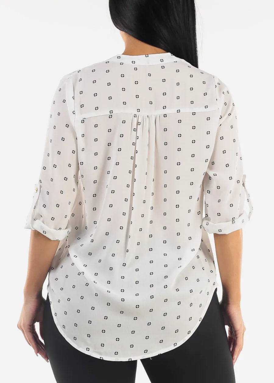 White Quarter Sleeve V-Neck Printed Blouse sold by Moda product image thumbnail 4