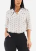 White Quarter Sleeve V-Neck Printed Blouse sold by Moda