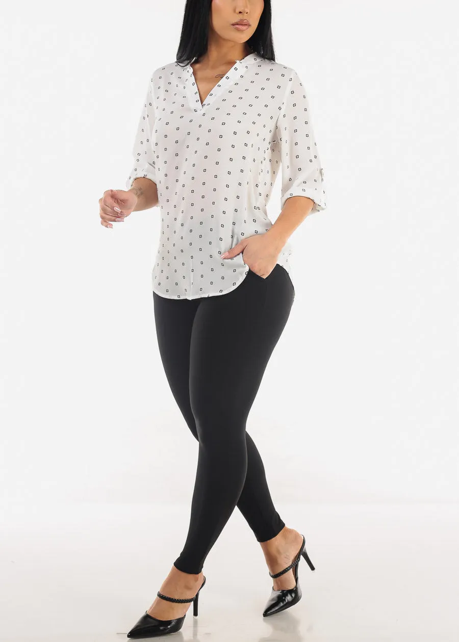 White Quarter Sleeve V-Neck Printed Blouse sold by Moda product image thumbnail 2