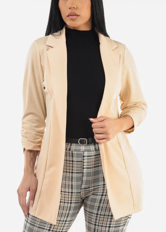 Formal Open Front Quarter Sleeve Blazer Cream sold by Moda