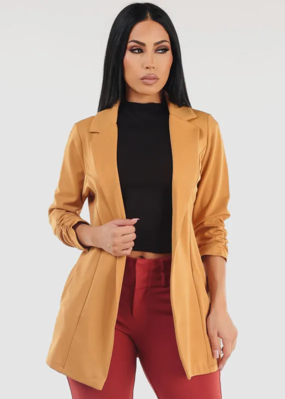 Formal Open Front Quarter Sleeve Blazer Mustard sold by Moda