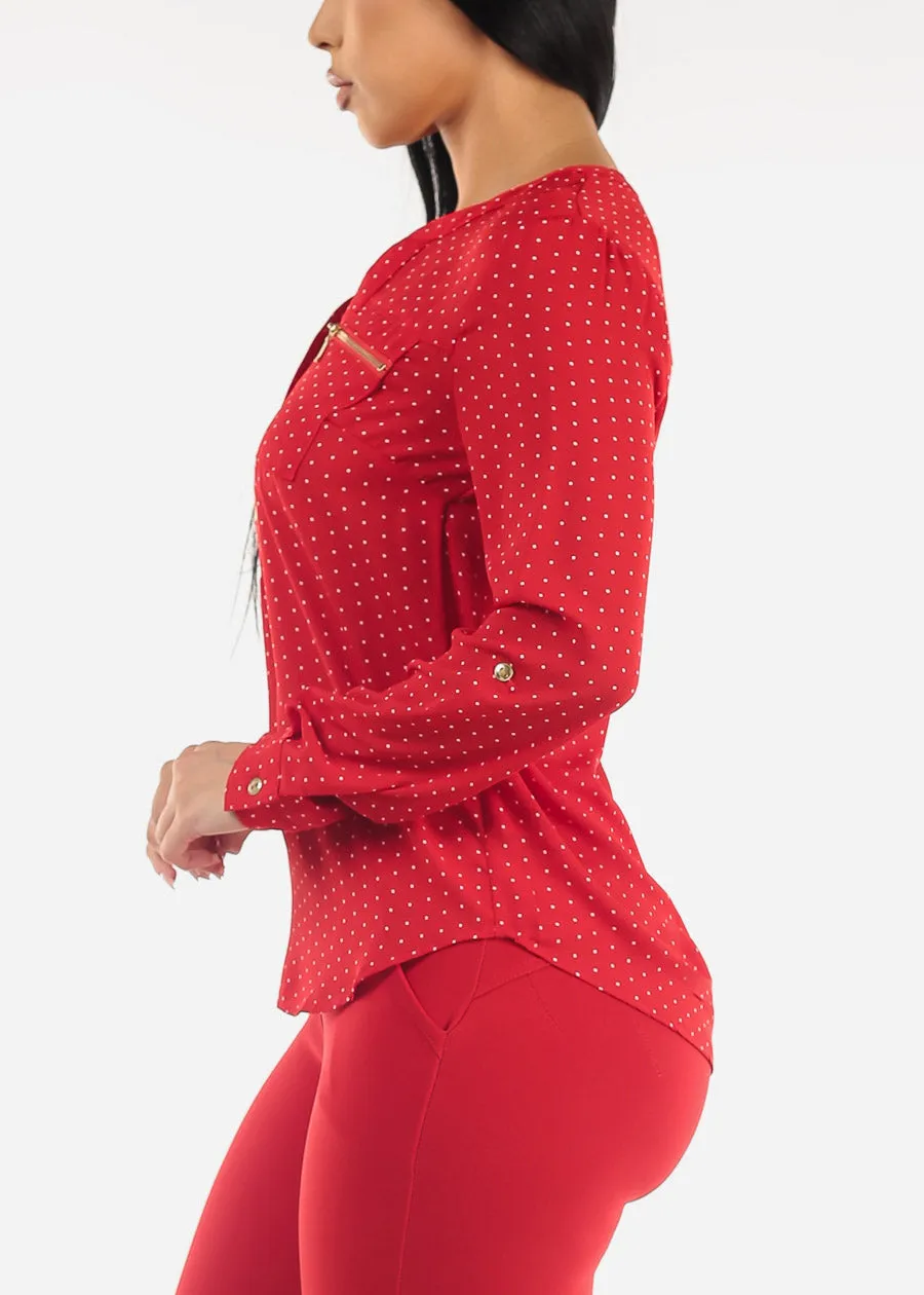 Long Sleeve Half Button Up Polka Dot Blouse Red sold by Moda product image thumbnail 3