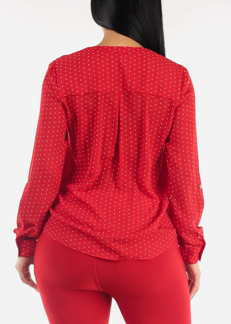 Long Sleeve Half Button Up Polka Dot Blouse Red sold by Moda product image thumbnail 4