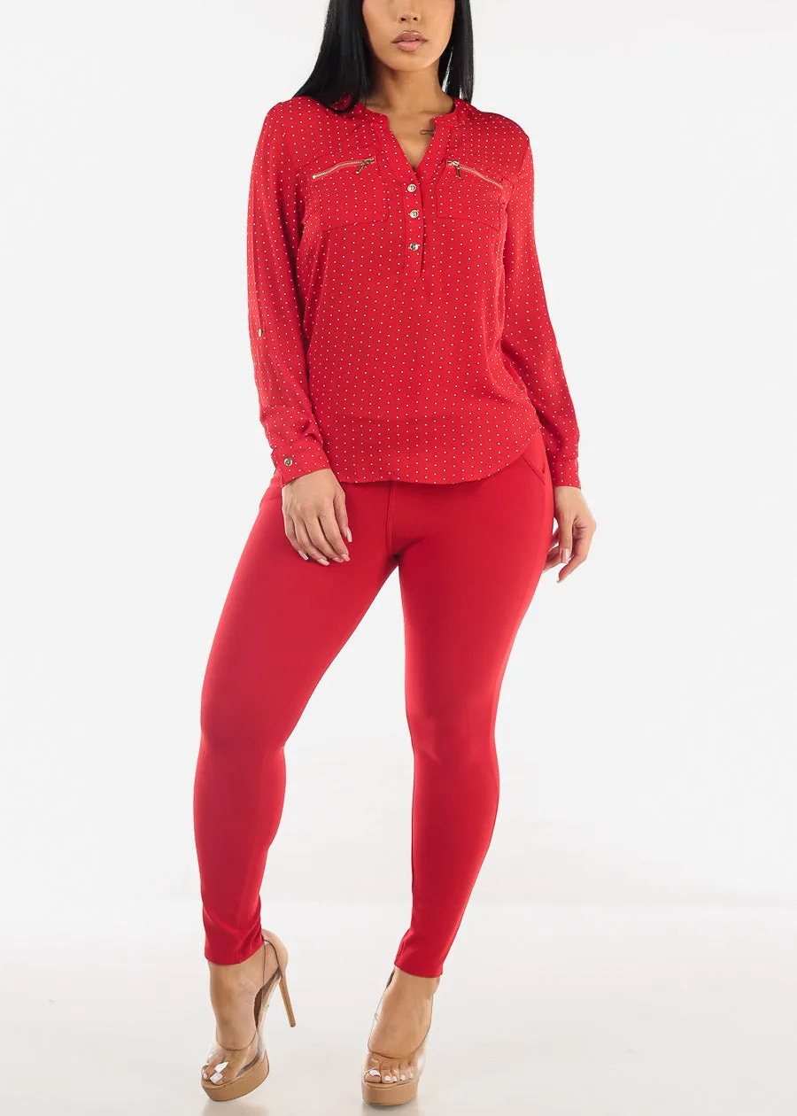 Long Sleeve Half Button Up Polka Dot Blouse Red sold by Moda product image thumbnail 2