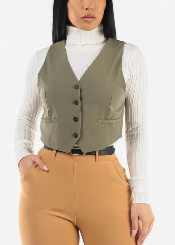 Sleeveless Button Up Olive Vest sold by Moda