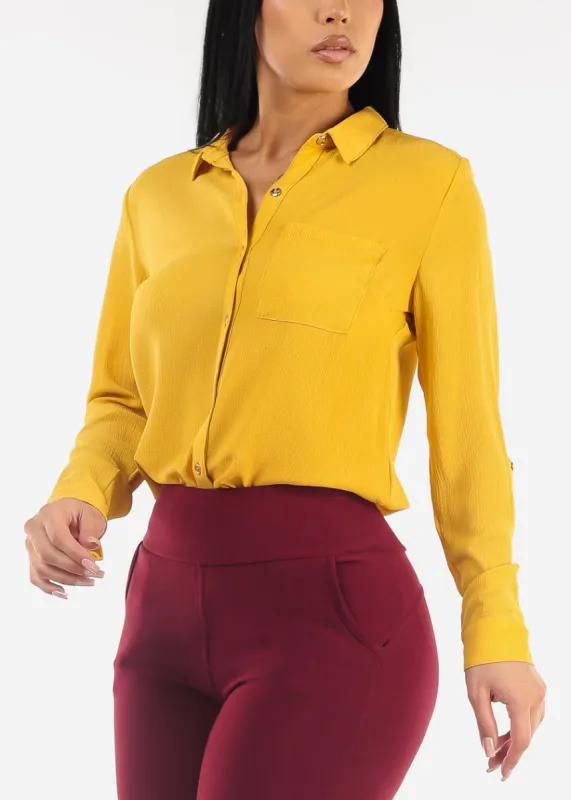 Long Sleeve Button Down Blouse Yellow sold by Moda