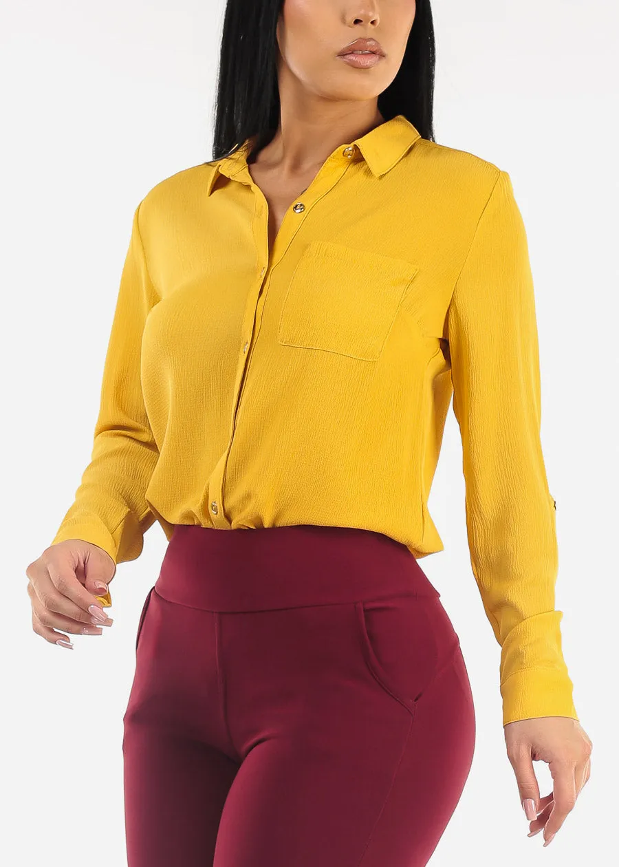 Long Sleeve Button Down Blouse Yellow sold by Moda