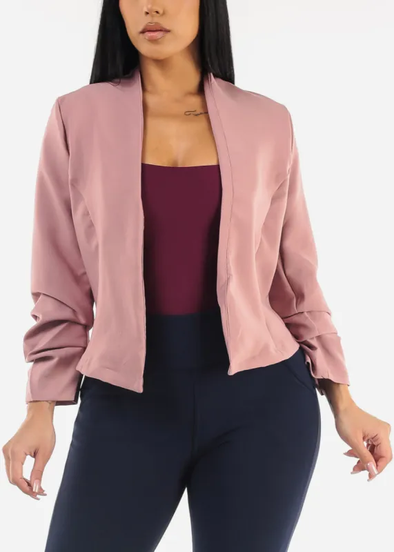 Quarter Sleeve Open Front Blazer Mauve sold by Moda