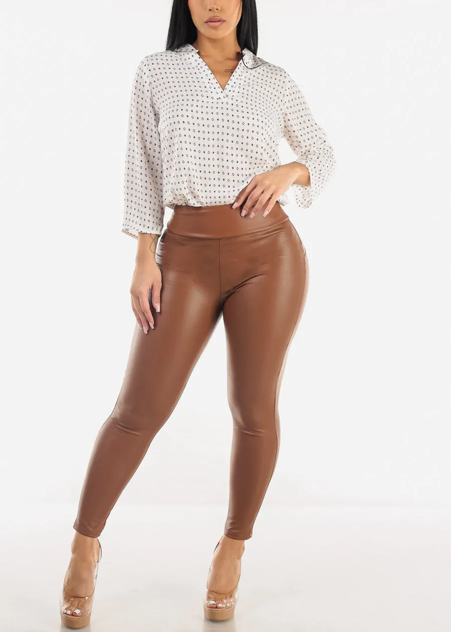 Butt Lift Vegan Leather Skinny Pants Brown sold by Moda product image thumbnail 2