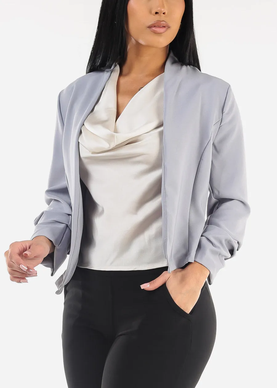 Quarter Sleeve Open Front Blazer Light Blue sold by Moda