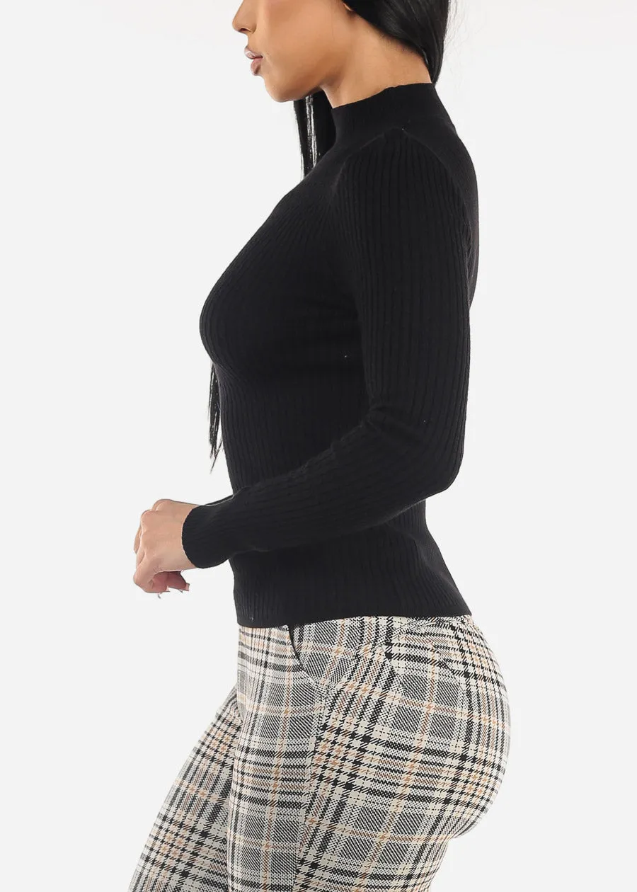 Black Long Sleeve Mock Neck Ribbed Sweater sold by Moda product image thumbnail 3