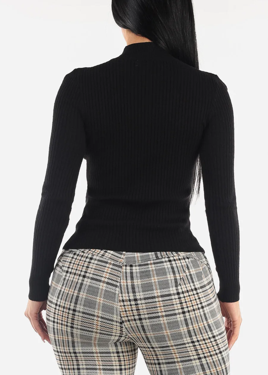 Black Long Sleeve Mock Neck Ribbed Sweater sold by Moda product image thumbnail 4