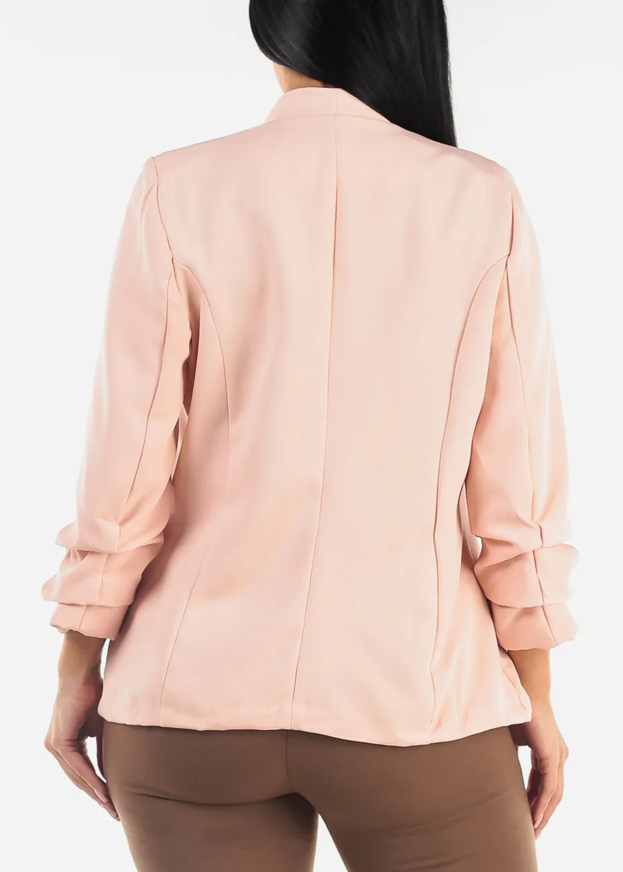 Open Front Ruched Quarter Sleeve Blazer Pink sold by Moda product image thumbnail 4