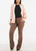 Open Front Ruched Quarter Sleeve Blazer Pink sold by Moda