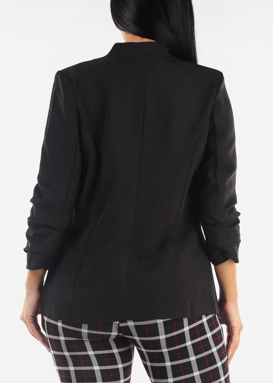 Open Front Ruched Quarter Sleeve Black Blazer sold by Moda product image thumbnail 4