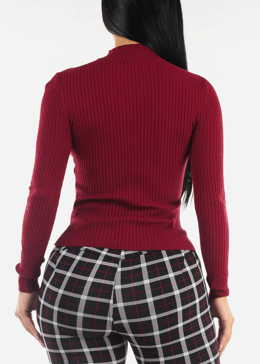 Long Sleeve Mock Neck Ribbed Sweater Burgundy sold by Moda product image thumbnail 4
