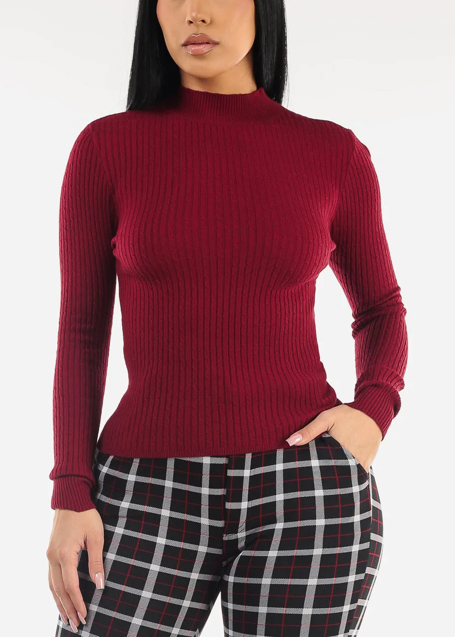 Long Sleeve Mock Neck Ribbed Sweater Burgundy sold by Moda product image thumbnail 5