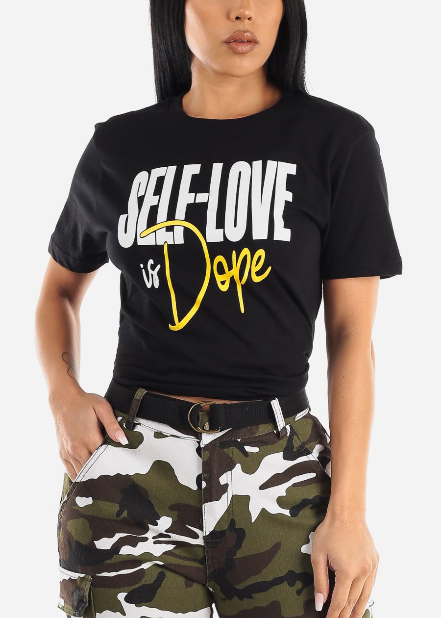 Black Short Sleeve Self Love Is Dope Graphic Tee sold by Moda
