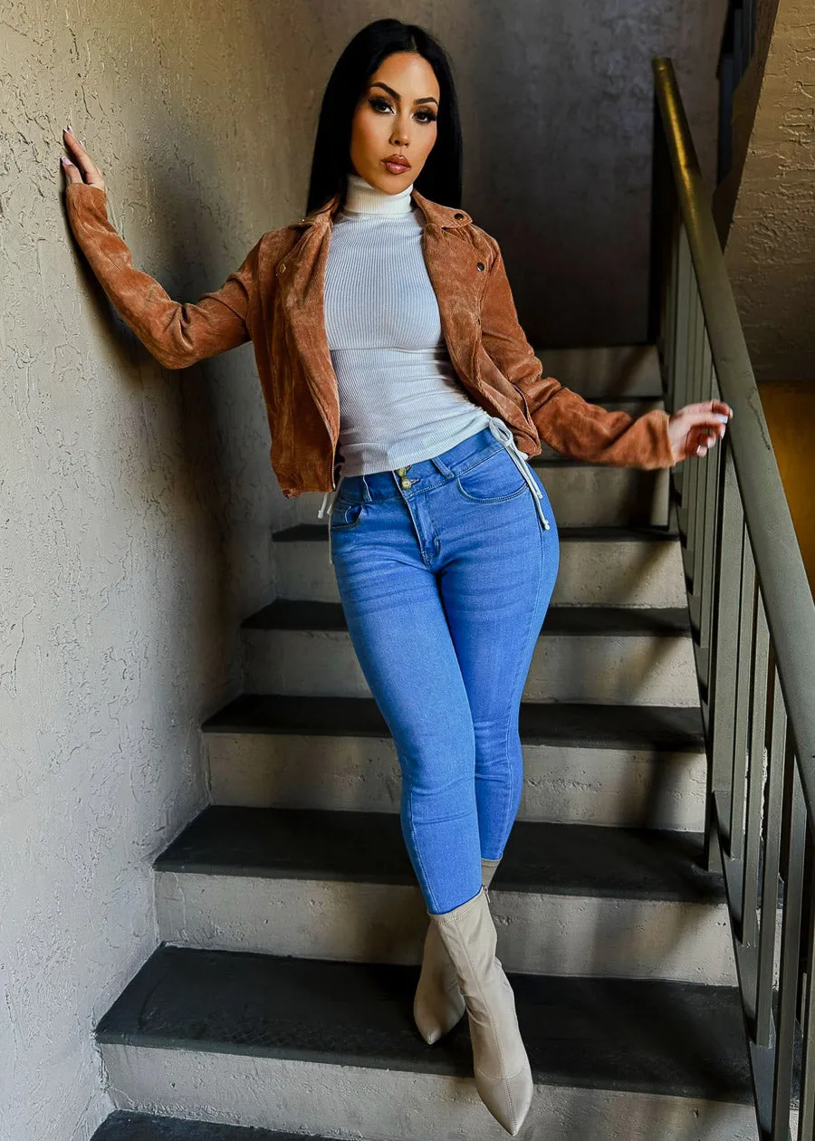 High Waist Butt Lifting Skinny Jeans Light Blue sold by Moda product image thumbnail 3