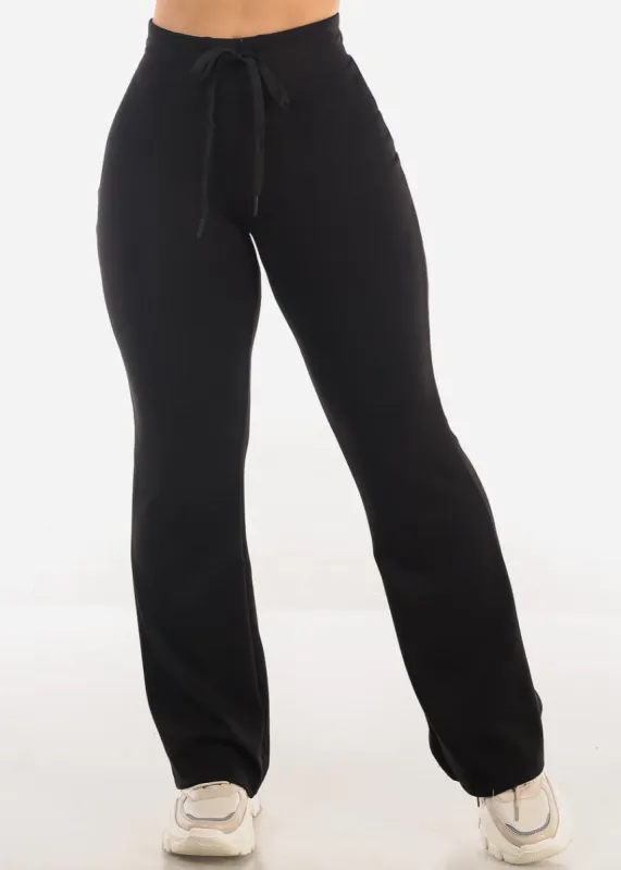 High Drawstring Waist Butter Soft Flared Pants Black sold by Moda