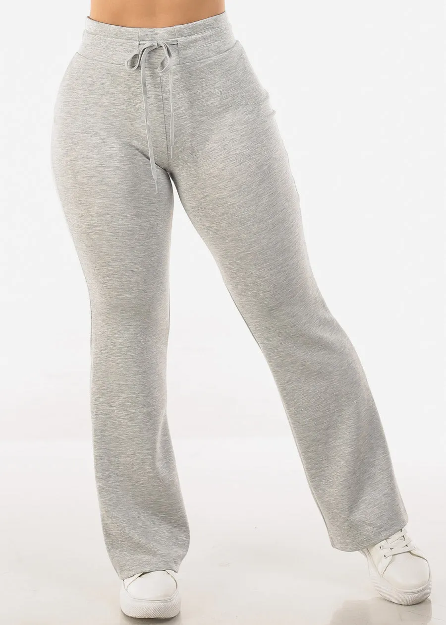 High Drawstring Waist Butter Soft Flared Pants Light Grey sold by Moda