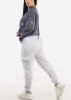 High Waist Fleece Cargo Jogger Pants Light Grey sold by Moda