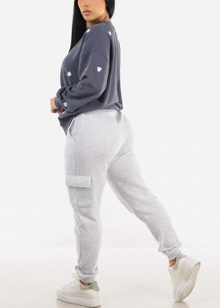 High Waist Fleece Cargo Jogger Pants Light Grey sold by Moda product image thumbnail 5