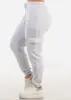 High Waist Fleece Cargo Jogger Pants Light Grey sold by Moda