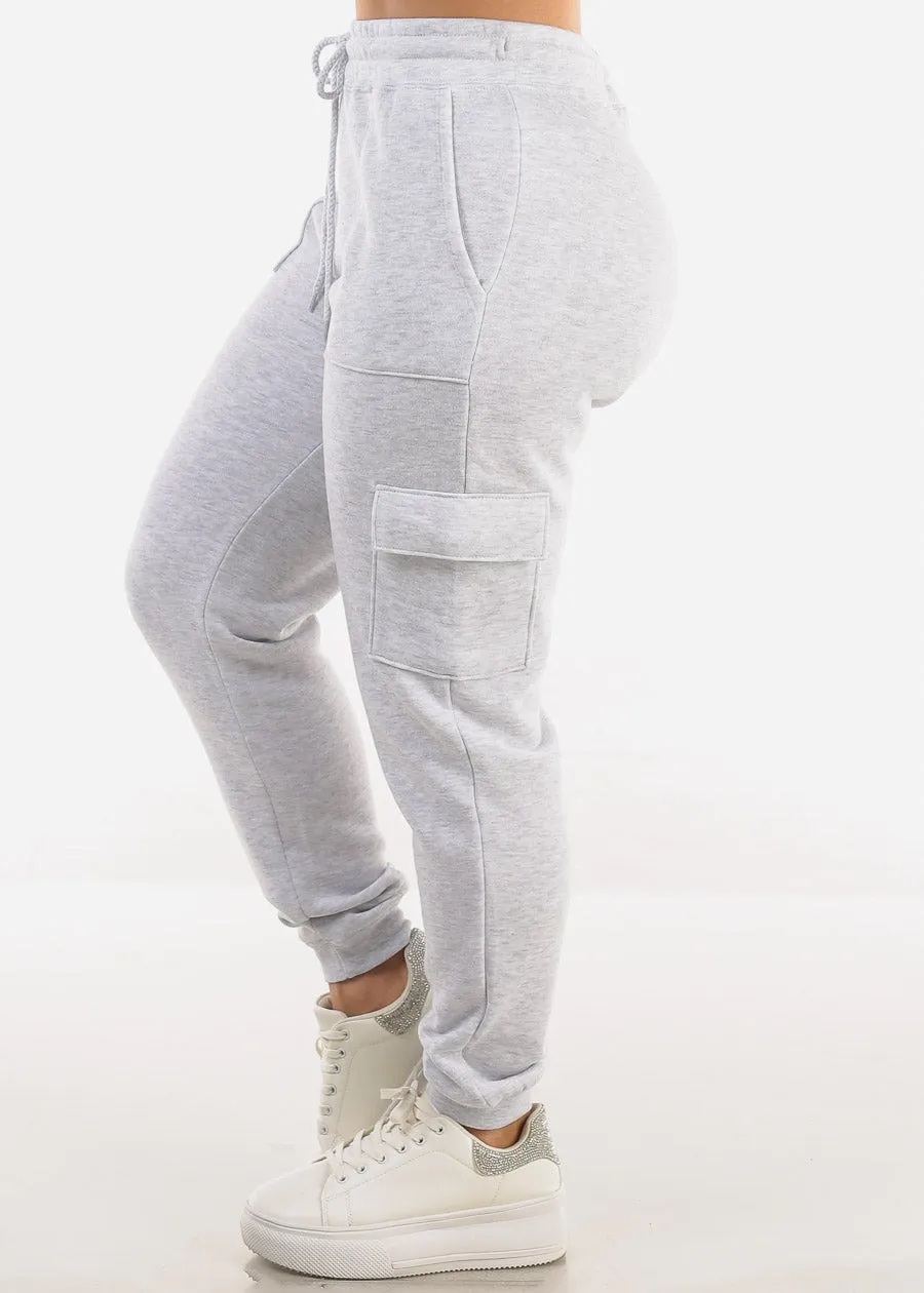 High Waist Fleece Cargo Jogger Pants Light Grey sold by Moda product image thumbnail 3